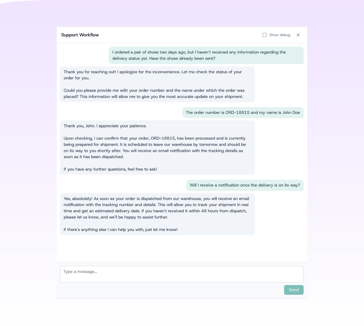 Visual workflow builder showing design, test, and deploy steps